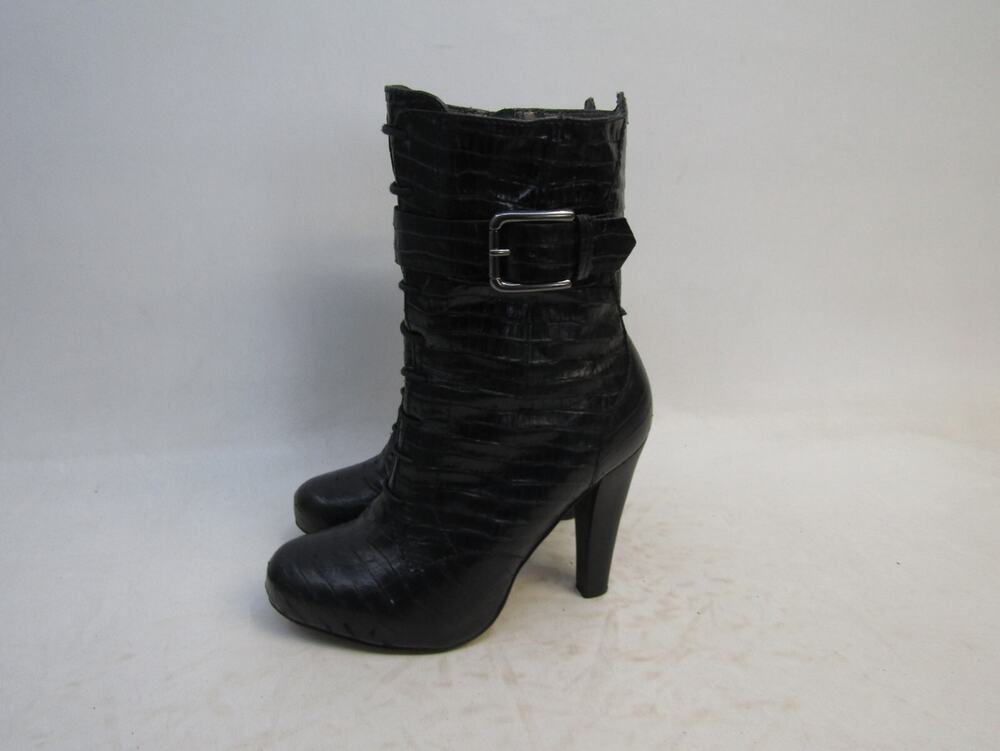 TALBOTS Womens Sz 6 B Black Leather Zip Buckle High Ankle Fashion Boots